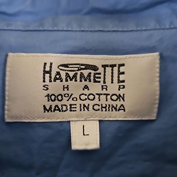 Hammette Sharp Men’s Size L  Vintage 100% Cotton Fishing Shirt Blue Embroidered - Picture 4 of 6